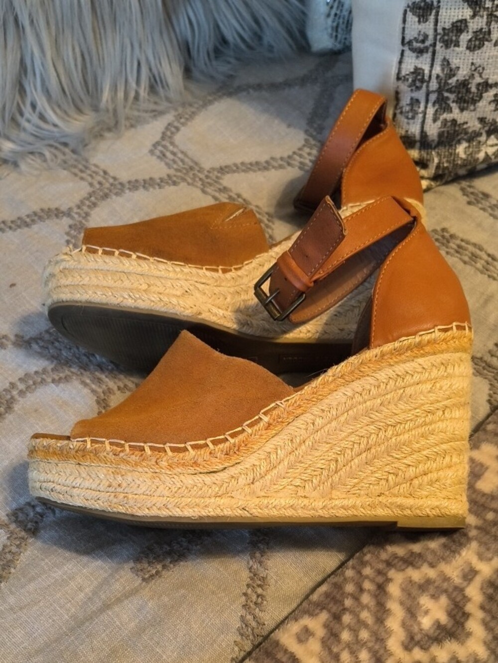 Steve Madden Copper Suede Espadrille Wedge Sandals with Ankle Strap - Picture 15 of 16